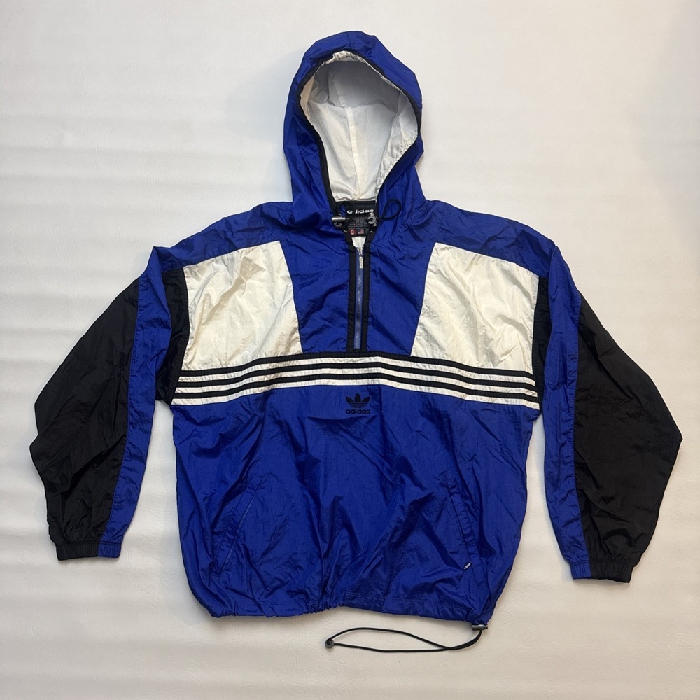 Vintage Adidas 90s Anorak Jacket Blue White Mens Sz XL Oasis Hip Hop Streetwear